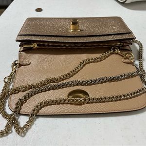 Coach gold metallic crossbody with gold chain